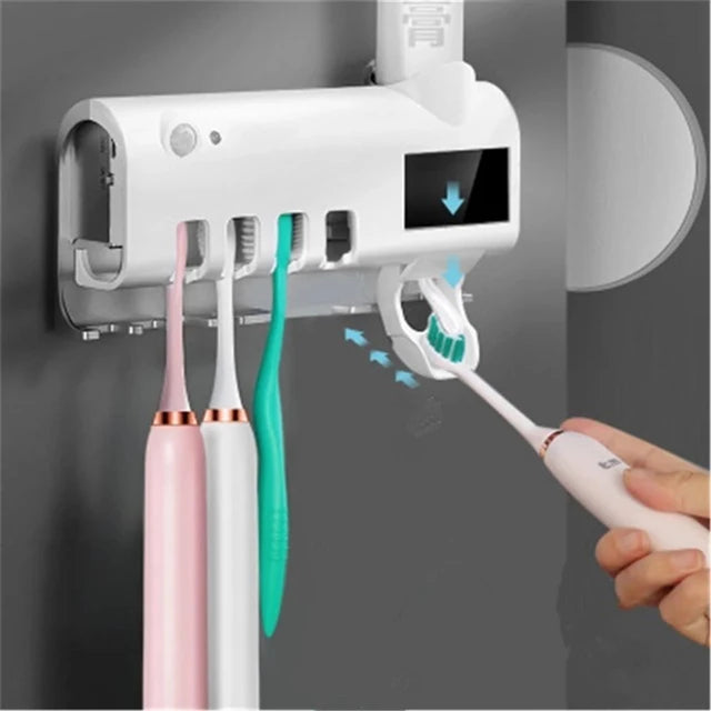 Solar Energy UV Toothbrush Holder Wall-mounted Sanitizer Tooth Brush Holder Toothpaste Squeezer Bathroom Accessories