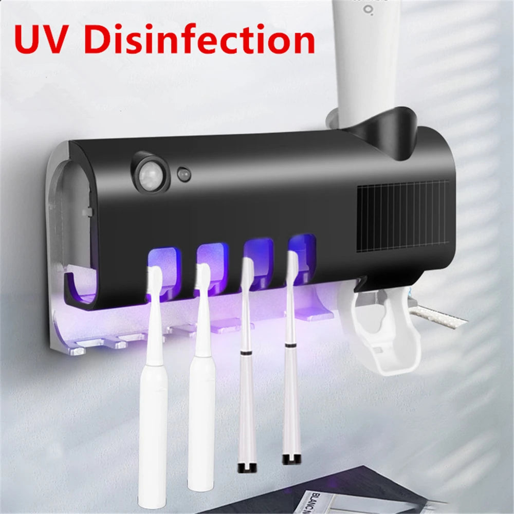 Solar Energy UV Toothbrush Holder Wall-mounted Sanitizer Tooth Brush Holder Toothpaste Squeezer Bathroom Accessories